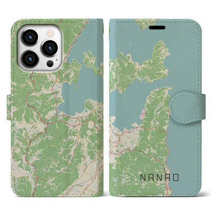 【七尾（石川県）】地図柄iPhoneケース（手帳タイプ）ナチュラル・iPhone 13 Pro 用