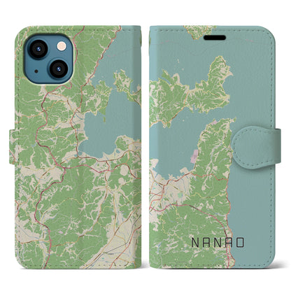 【七尾（石川県）】地図柄iPhoneケース（手帳タイプ）ナチュラル・iPhone 13 用