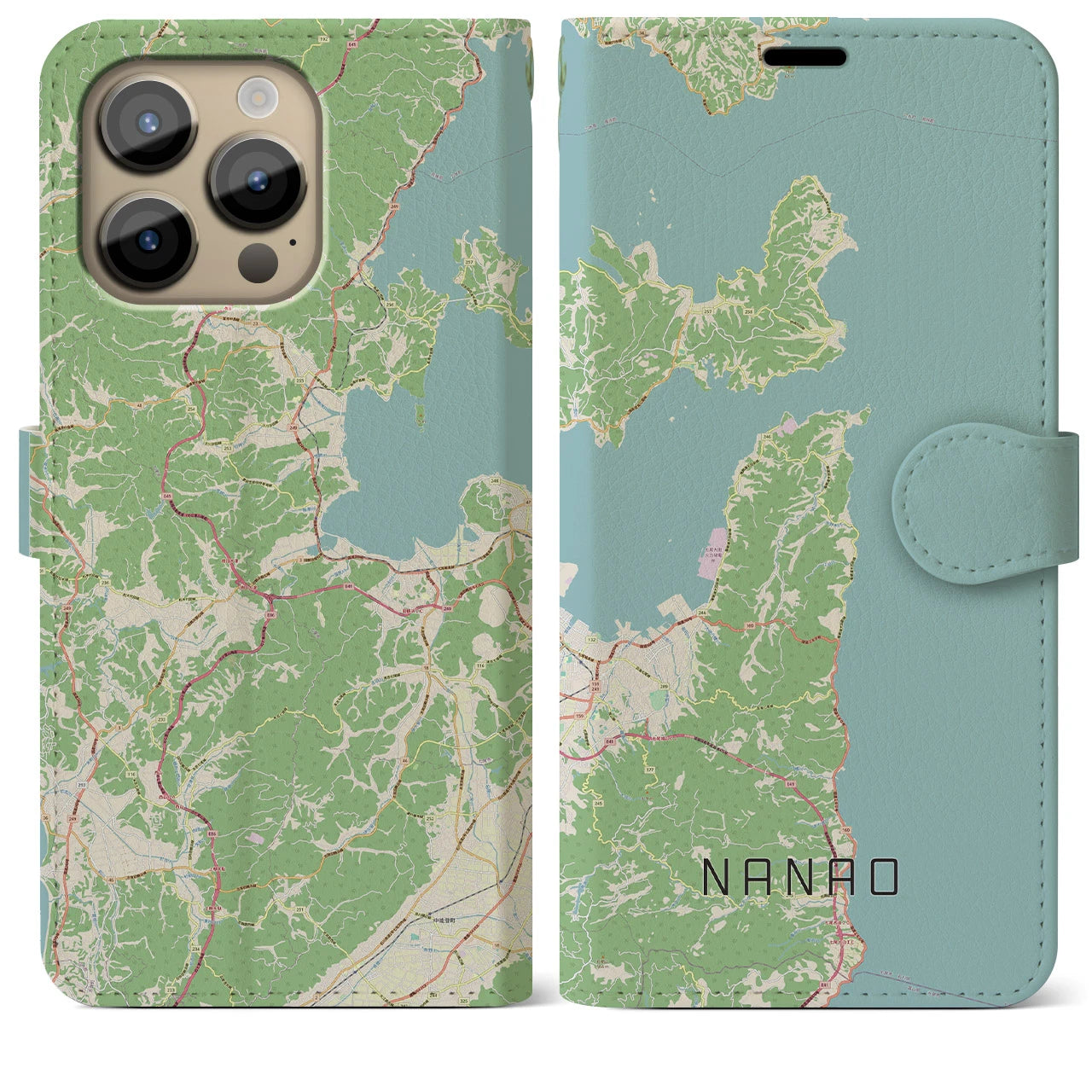 【七尾】地図柄iPhoneケース（手帳両面タイプ・ナチュラル）iPhone 14 Pro Max 用