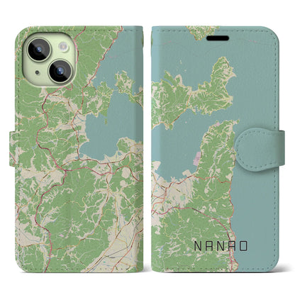 【七尾（石川県）】地図柄iPhoneケース（手帳タイプ）ナチュラル・iPhone 15 用