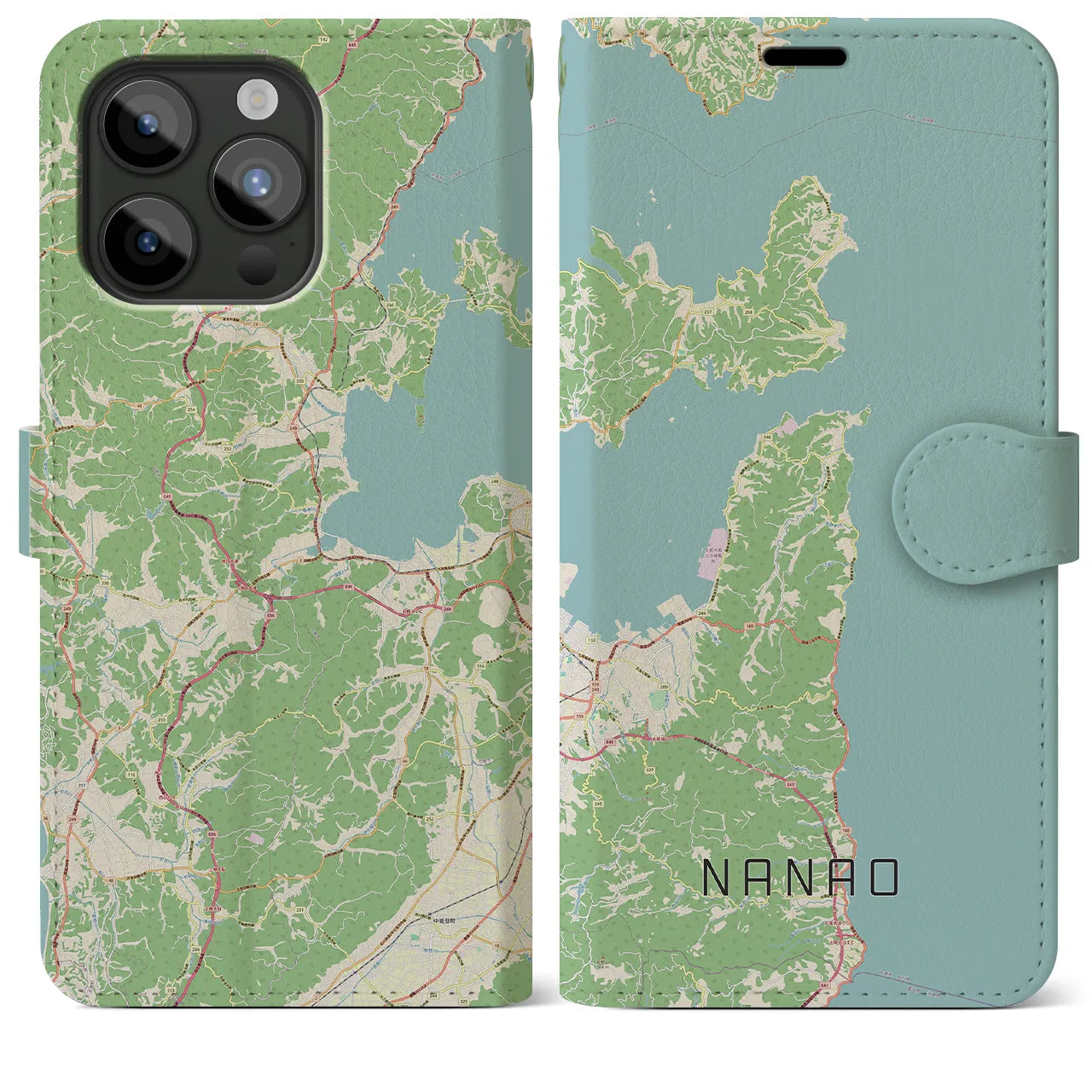 【七尾】地図柄iPhoneケース（手帳両面タイプ・ナチュラル）iPhone 15 Pro Max 用