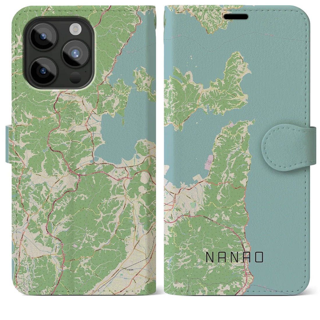 【七尾】地図柄iPhoneケース（手帳両面タイプ・ナチュラル）iPhone 15 Pro Max 用