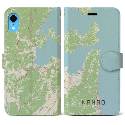 【七尾（石川県）】地図柄iPhoneケース（手帳タイプ）ナチュラル・iPhone XR 用