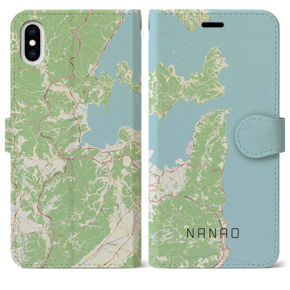 【七尾（石川県）】地図柄iPhoneケース（手帳タイプ）ナチュラル・iPhone XS Max 用