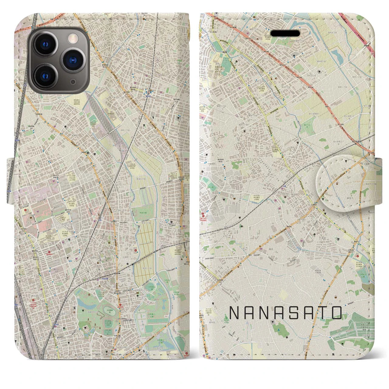 【七里】地図柄iPhoneケース（手帳両面タイプ・ナチュラル）iPhone 11 Pro Max 用