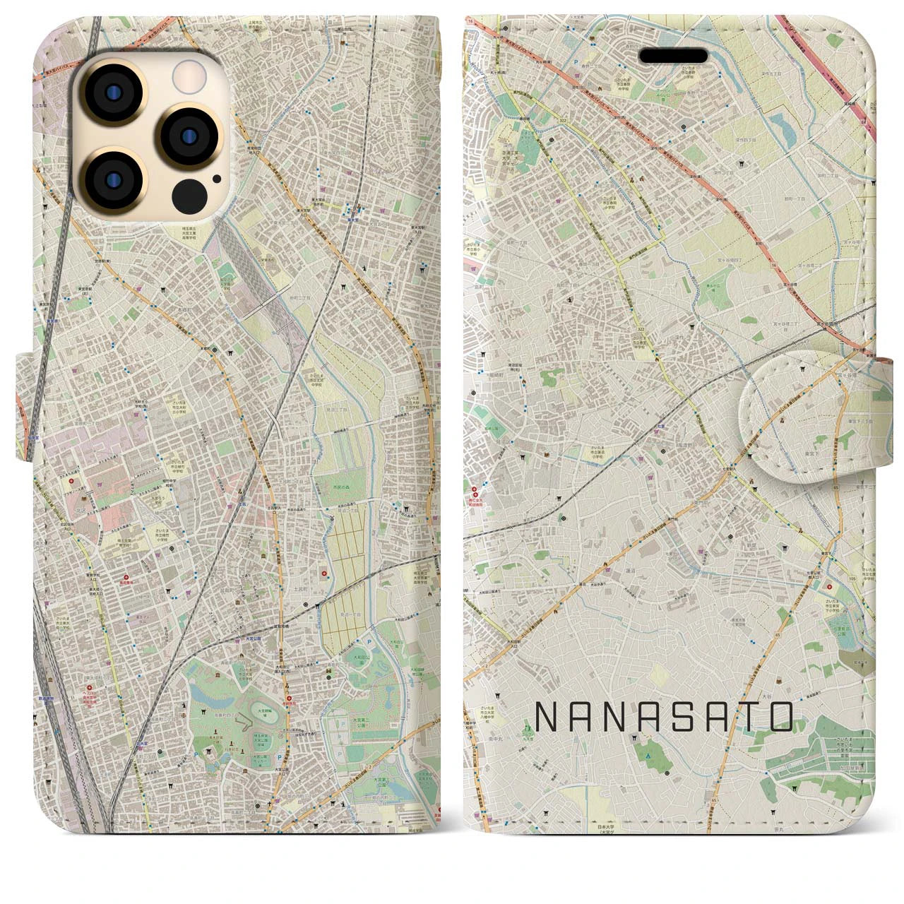 【七里】地図柄iPhoneケース（手帳両面タイプ・ナチュラル）iPhone 12 Pro Max 用