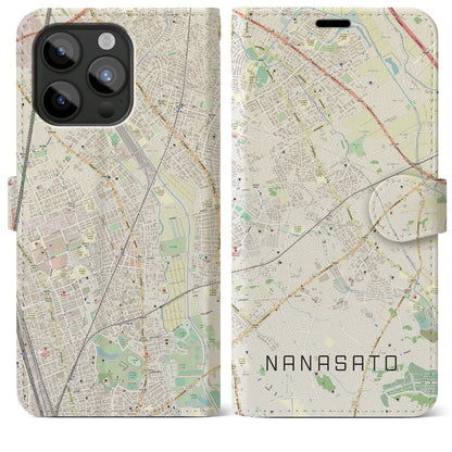 【七里（埼玉県）】地図柄iPhoneケース（手帳タイプ）ナチュラル・iPhone 15 Pro Max 用