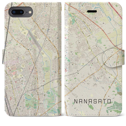 【七里（埼玉県）】地図柄iPhoneケース（手帳タイプ）ナチュラル・iPhone 8Plus /7Plus / 6sPlus / 6Plus 用