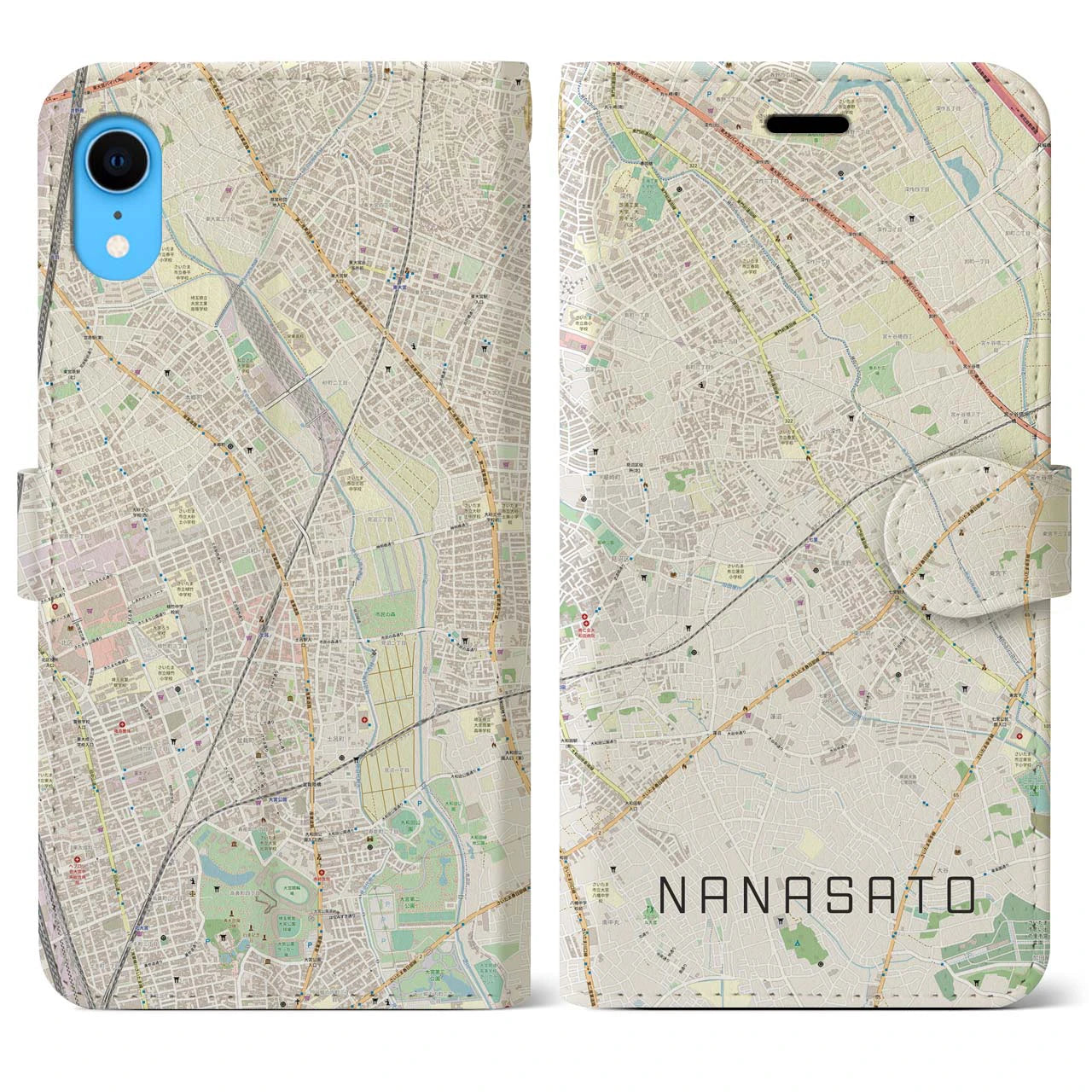 【七里】地図柄iPhoneケース（手帳両面タイプ・ナチュラル）iPhone XR 用