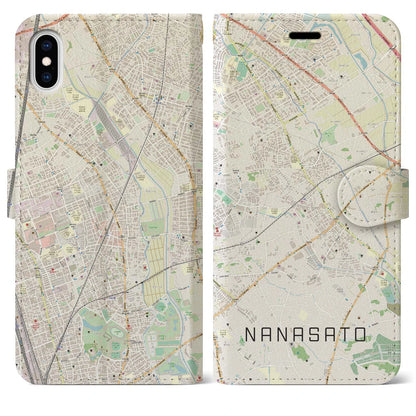 【七里（埼玉県）】地図柄iPhoneケース（手帳タイプ）ナチュラル・iPhone XS Max 用