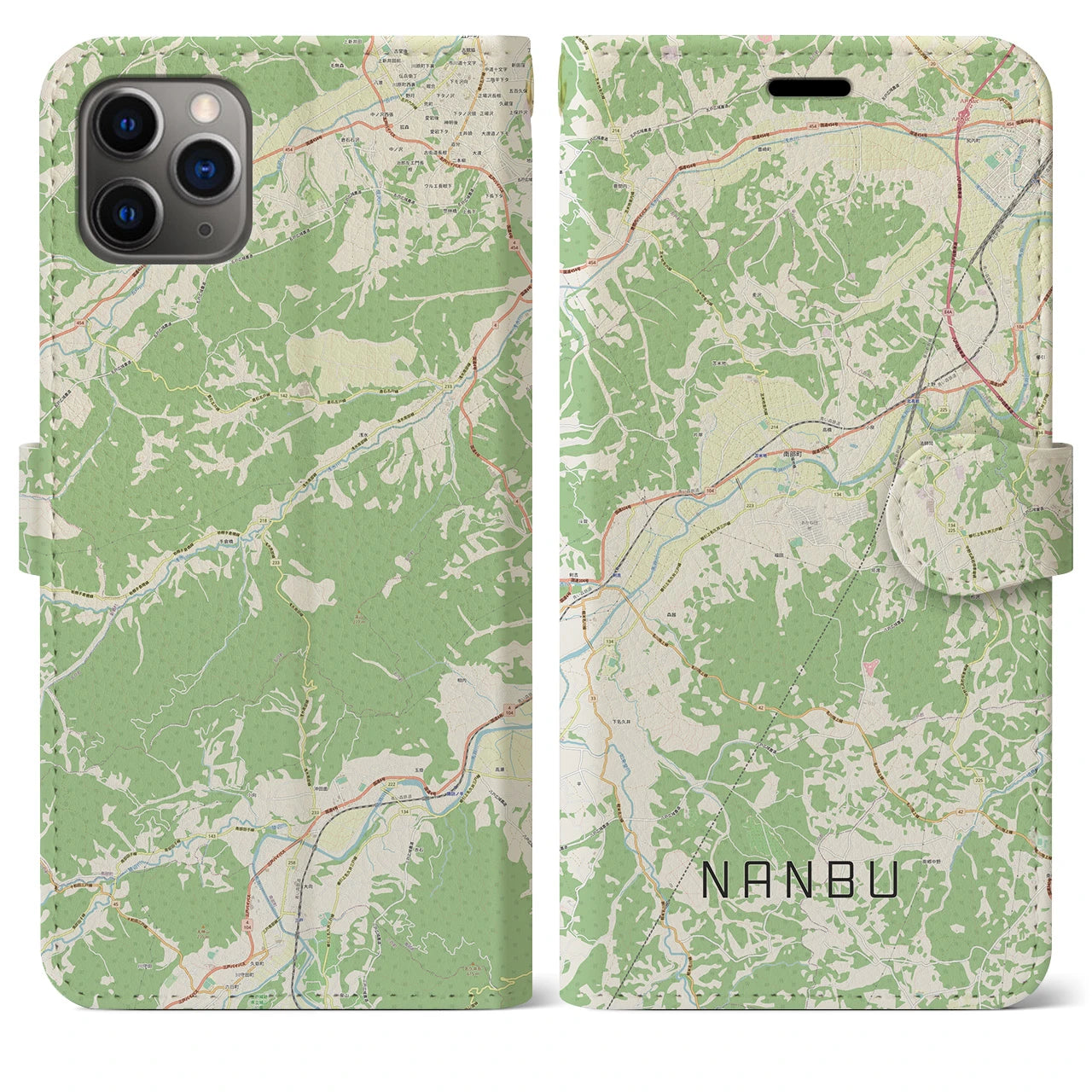 【南部】地図柄iPhoneケース（手帳両面タイプ・ナチュラル）iPhone 11 Pro Max 用