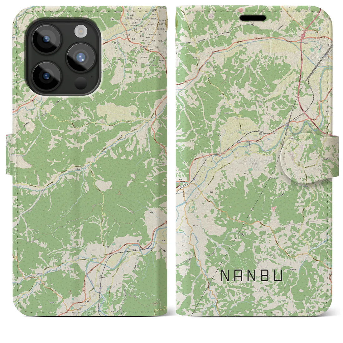 【南部】地図柄iPhoneケース（手帳両面タイプ・ナチュラル）iPhone 15 Pro Max 用