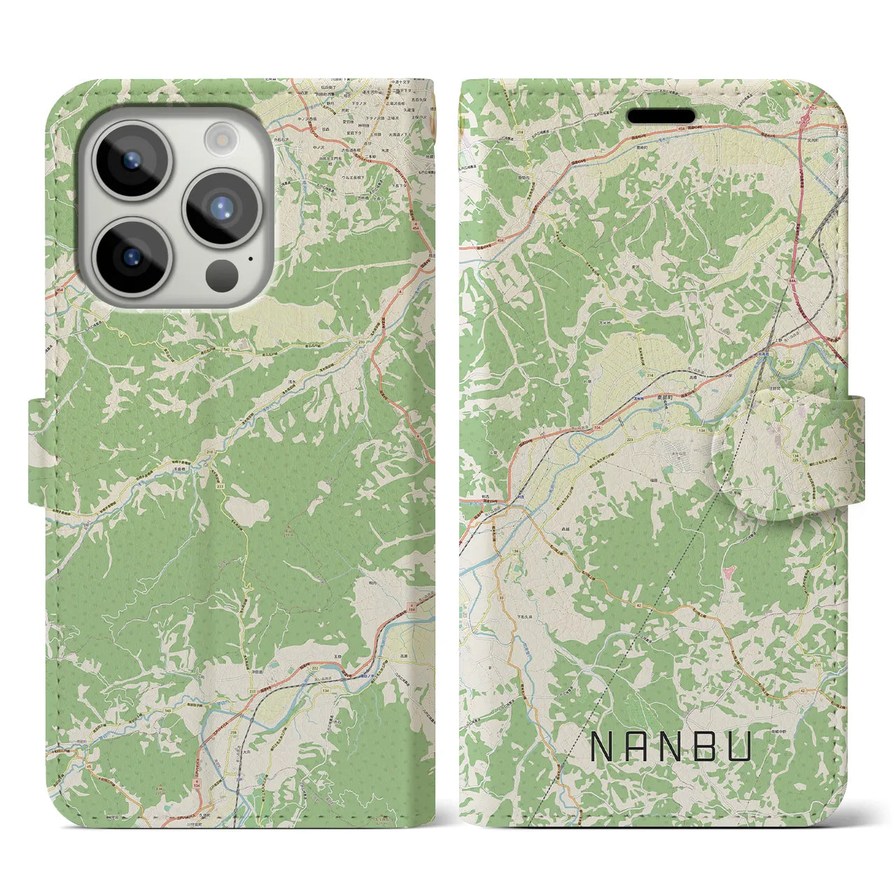 【南部】地図柄iPhoneケース（手帳両面タイプ・ナチュラル）iPhone 15 Pro 用