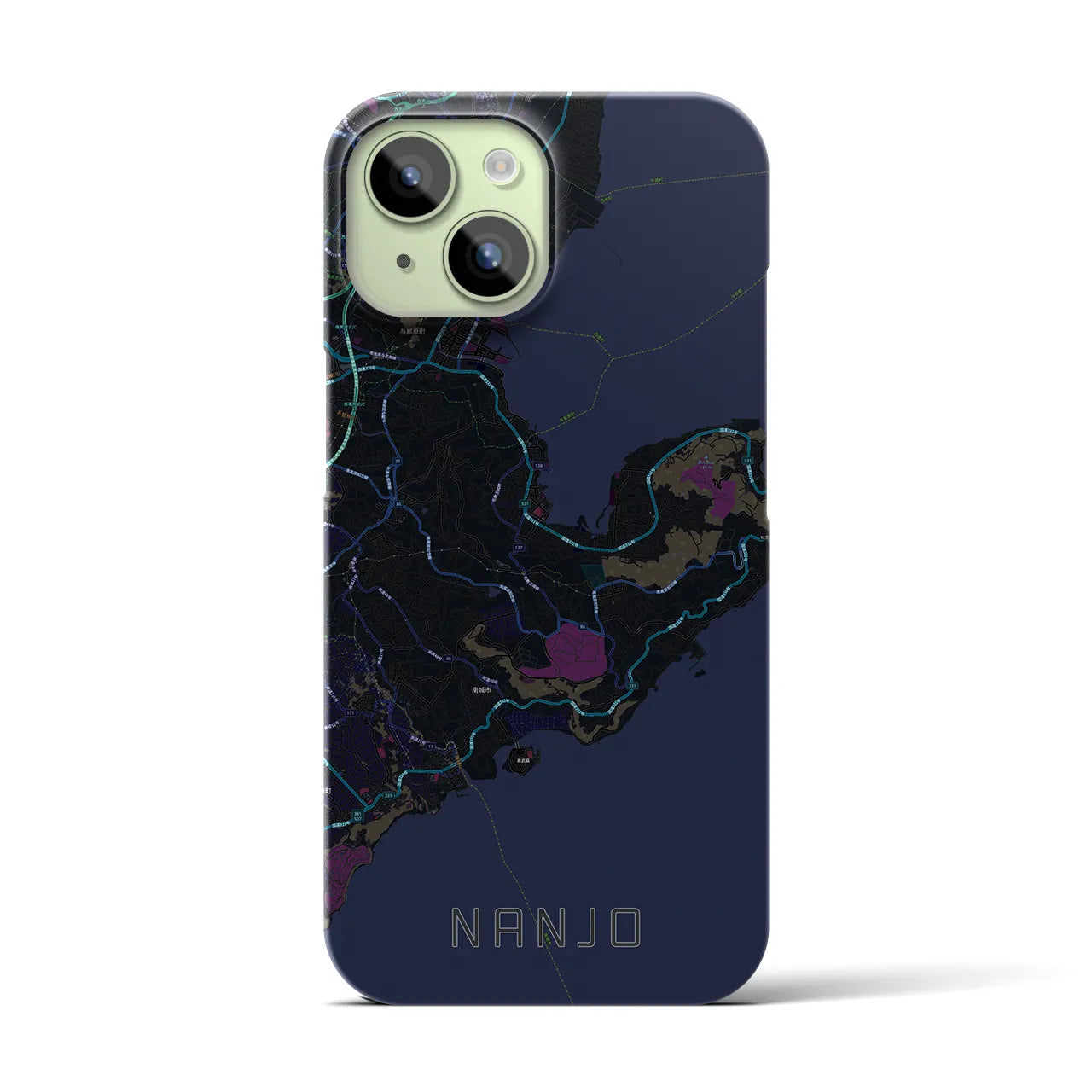 【南城】地図柄iPhoneケース（バックカバータイプ・ブラック）iPhone 15 用