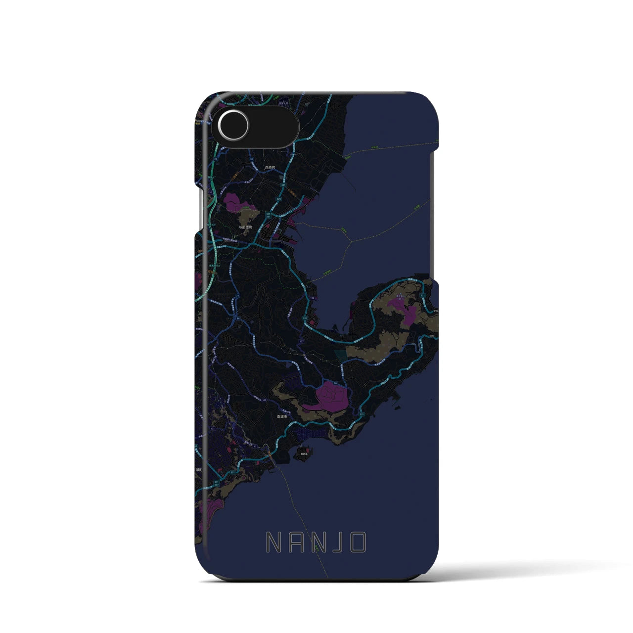 【南城】地図柄iPhoneケース（バックカバータイプ・ブラック）iPhone SE（第3 / 第2世代） / 8 / 7 / 6s / 6 用