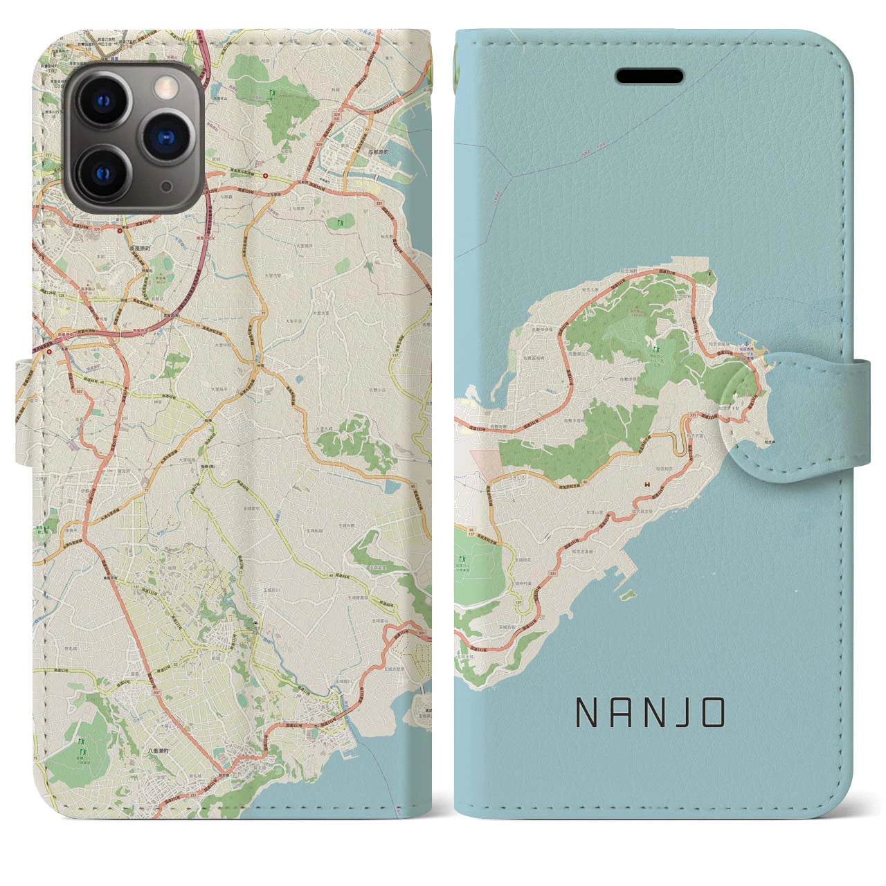 【南城】地図柄iPhoneケース（手帳両面タイプ・ナチュラル）iPhone 11 Pro Max 用
