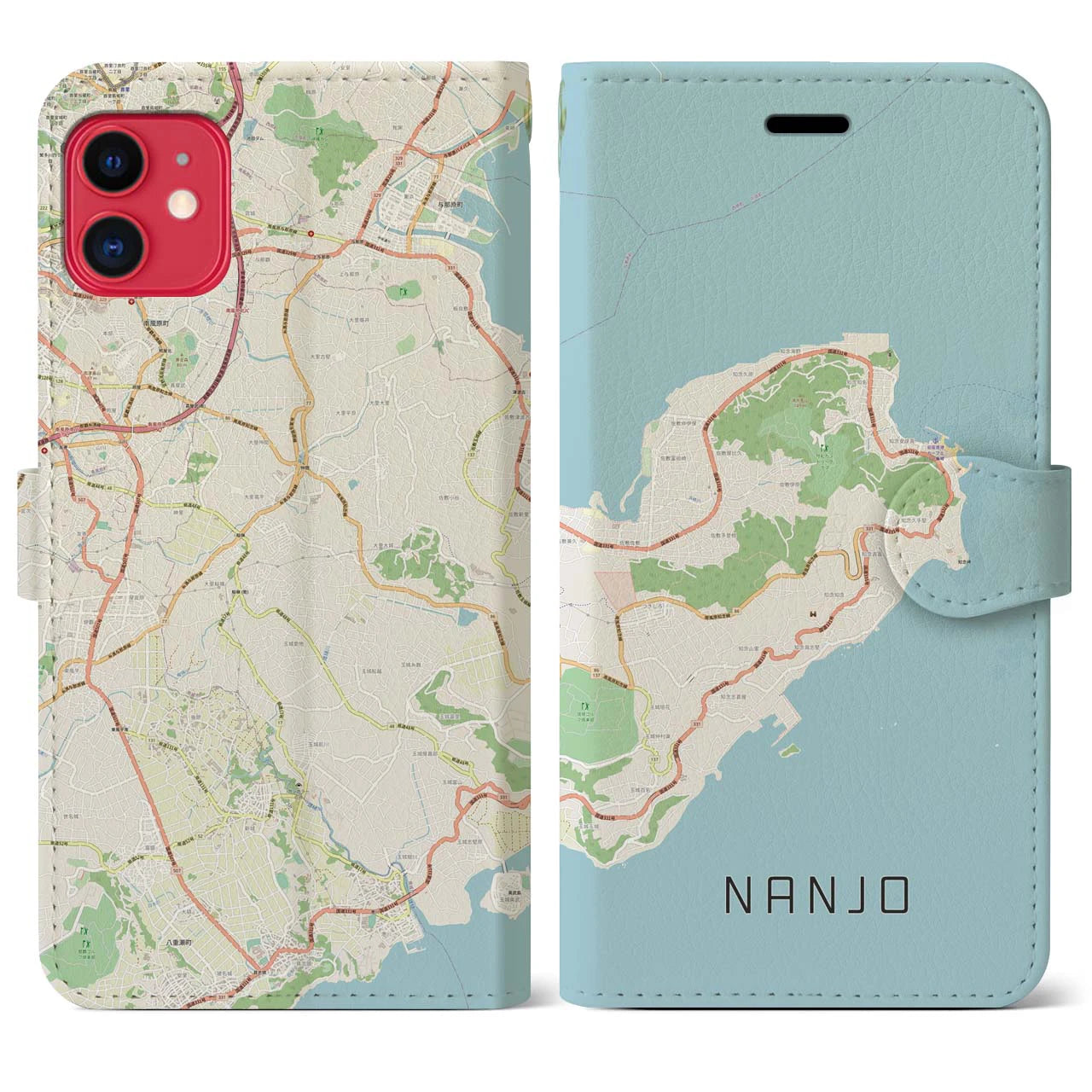【南城】地図柄iPhoneケース（手帳両面タイプ・ナチュラル）iPhone 11 用