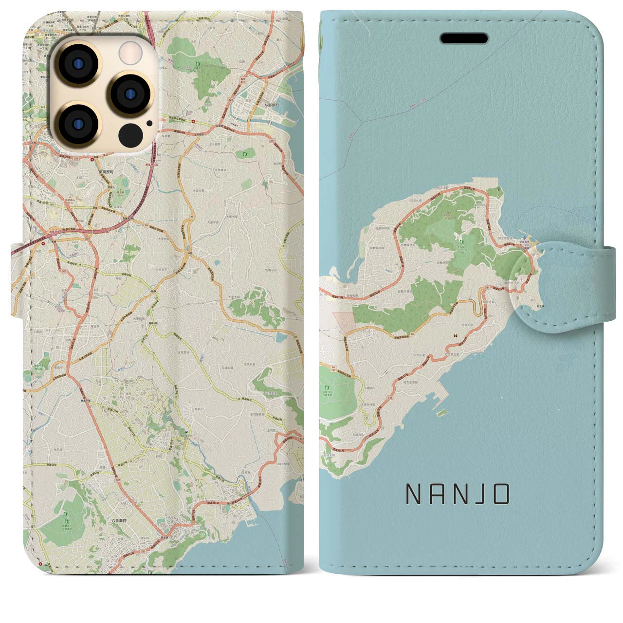 【南城】地図柄iPhoneケース（手帳両面タイプ・ナチュラル）iPhone 12 Pro Max 用