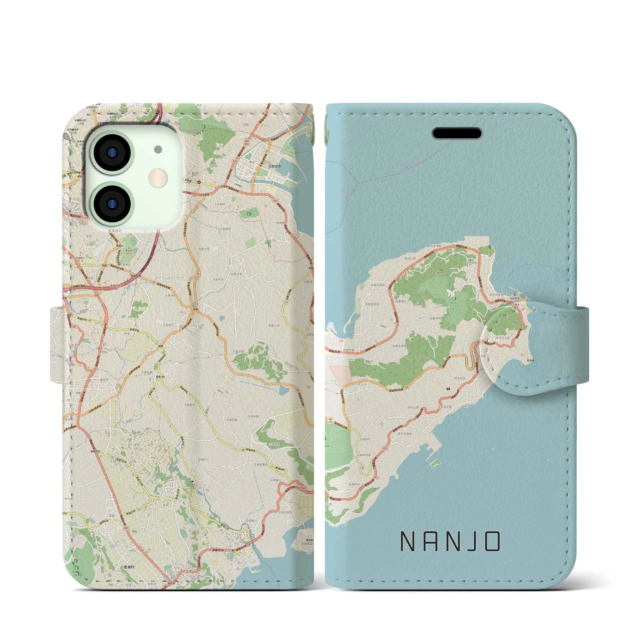 【南城】地図柄iPhoneケース（手帳両面タイプ・ナチュラル）iPhone 12 mini 用