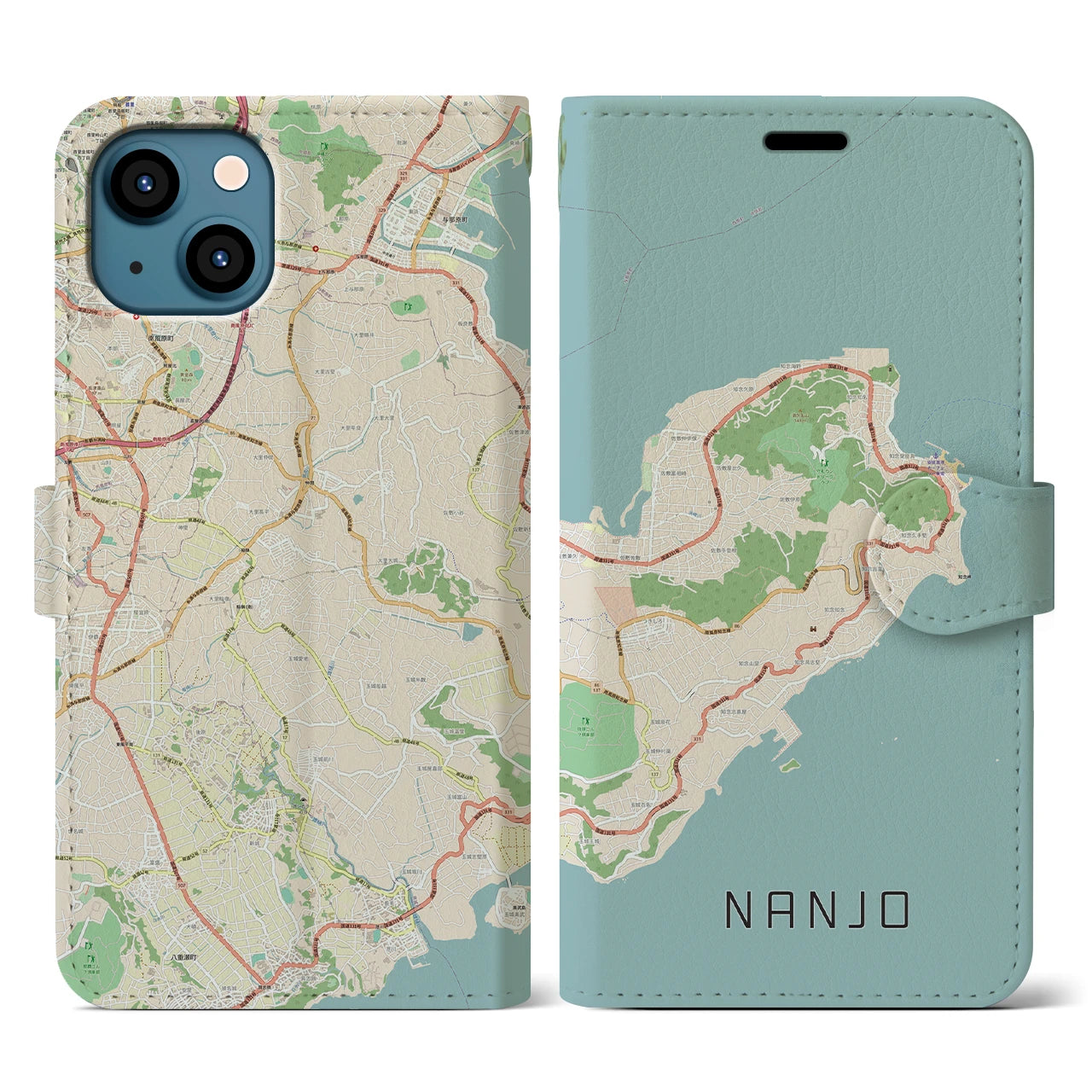 【南城】地図柄iPhoneケース（手帳両面タイプ・ナチュラル）iPhone 13 用