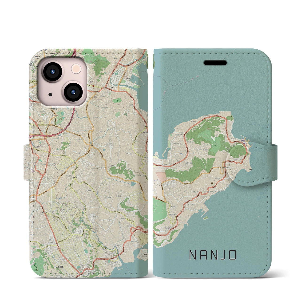 【南城】地図柄iPhoneケース（手帳両面タイプ・ナチュラル）iPhone 13 mini 用