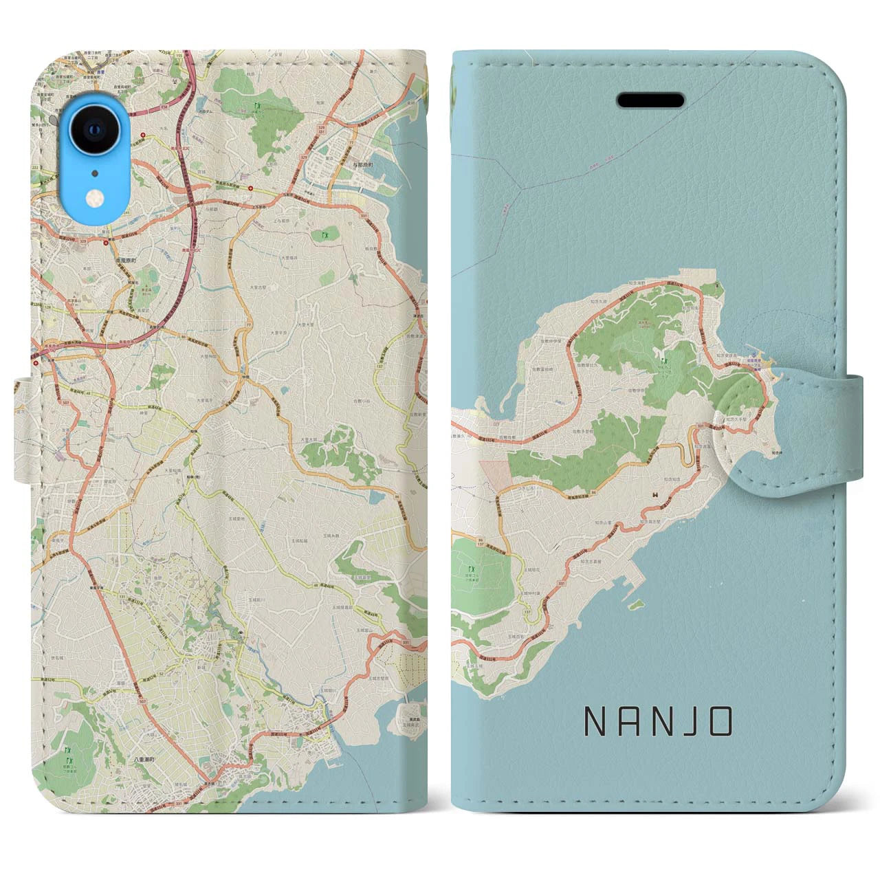 【南城】地図柄iPhoneケース（手帳両面タイプ・ナチュラル）iPhone XR 用