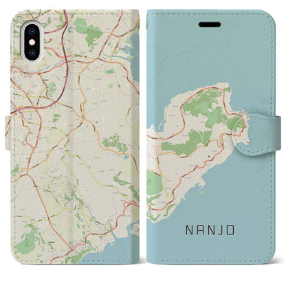 【南城（沖縄県）】地図柄iPhoneケース（手帳タイプ）ナチュラル・iPhone XS Max 用