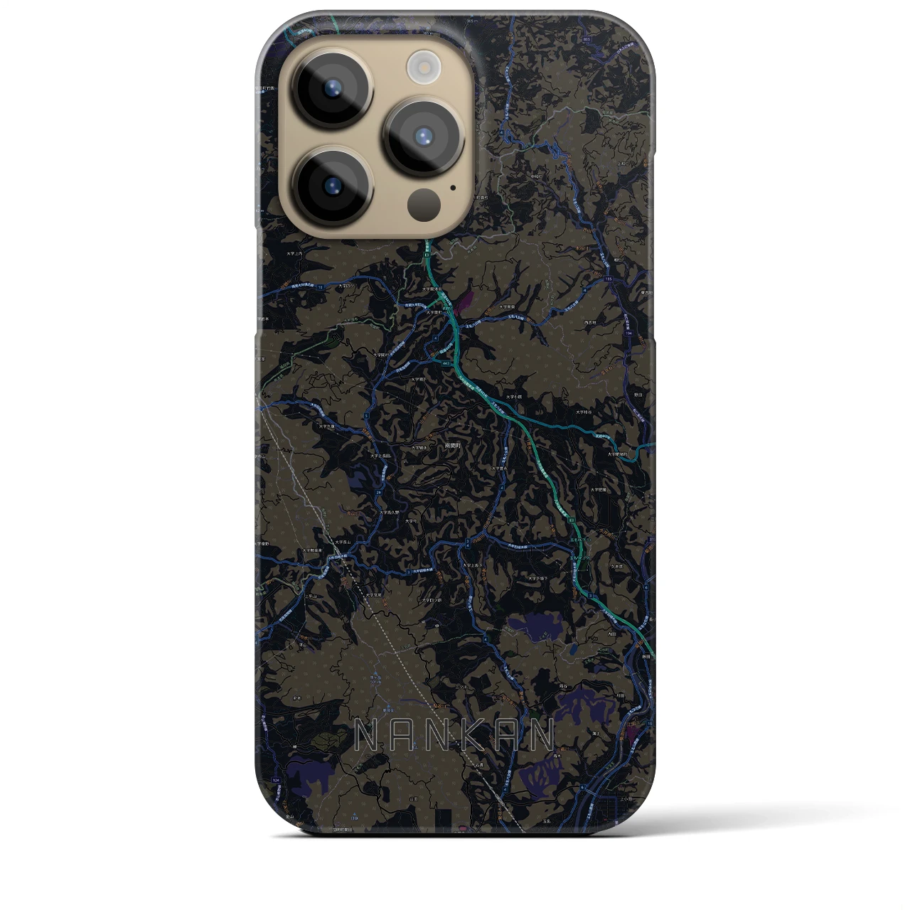【南関】地図柄iPhoneケース（バックカバータイプ・ブラック）iPhone 14 Pro Max 用