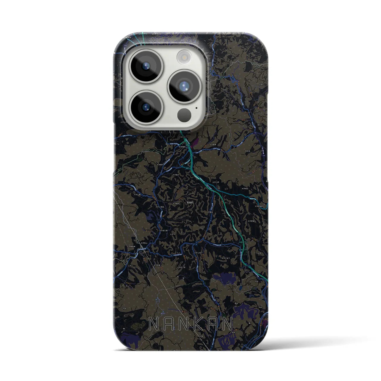 【南関】地図柄iPhoneケース（バックカバータイプ・ブラック）iPhone 15 Pro 用