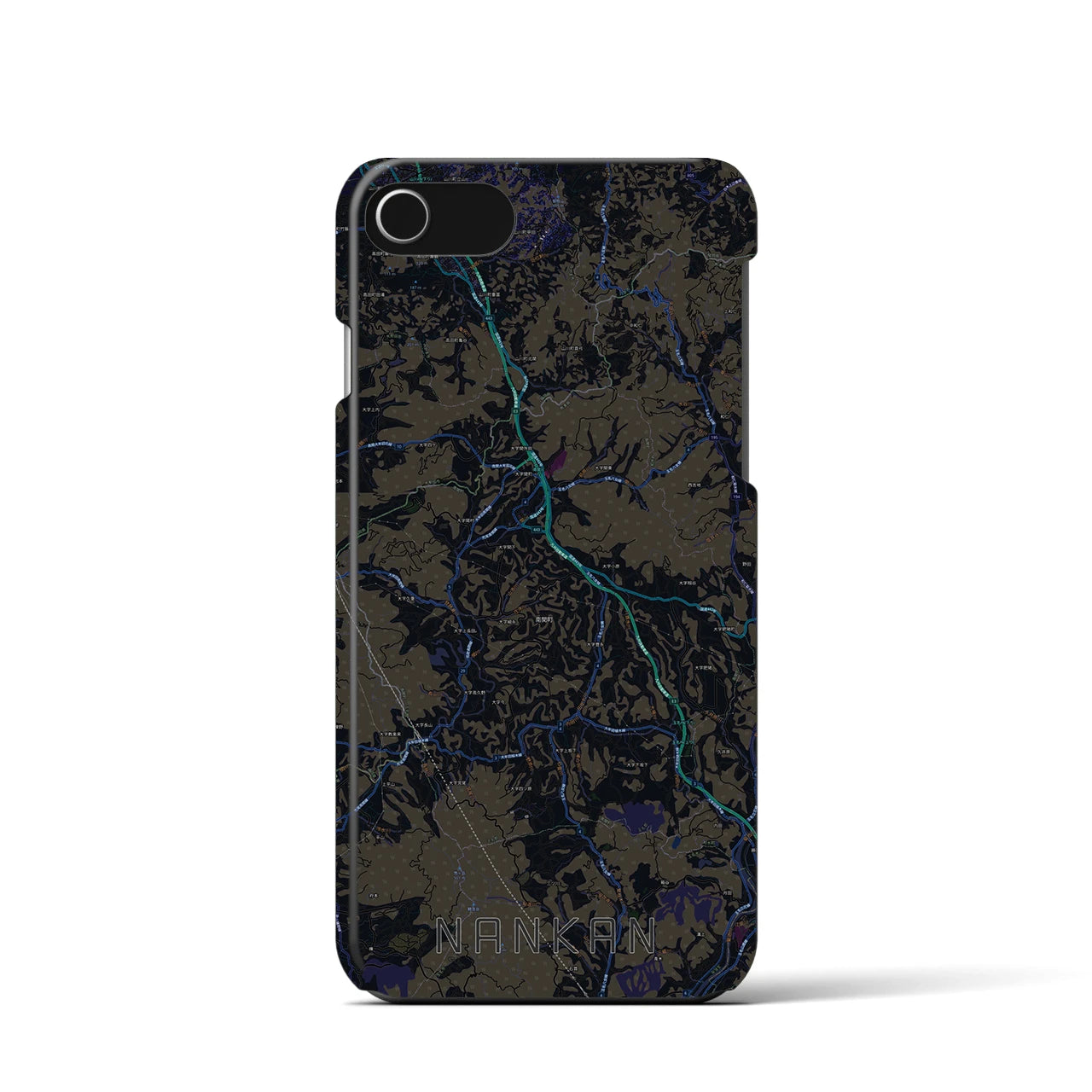 【南関】地図柄iPhoneケース（バックカバータイプ・ブラック）iPhone SE（第3 / 第2世代） / 8 / 7 / 6s / 6 用