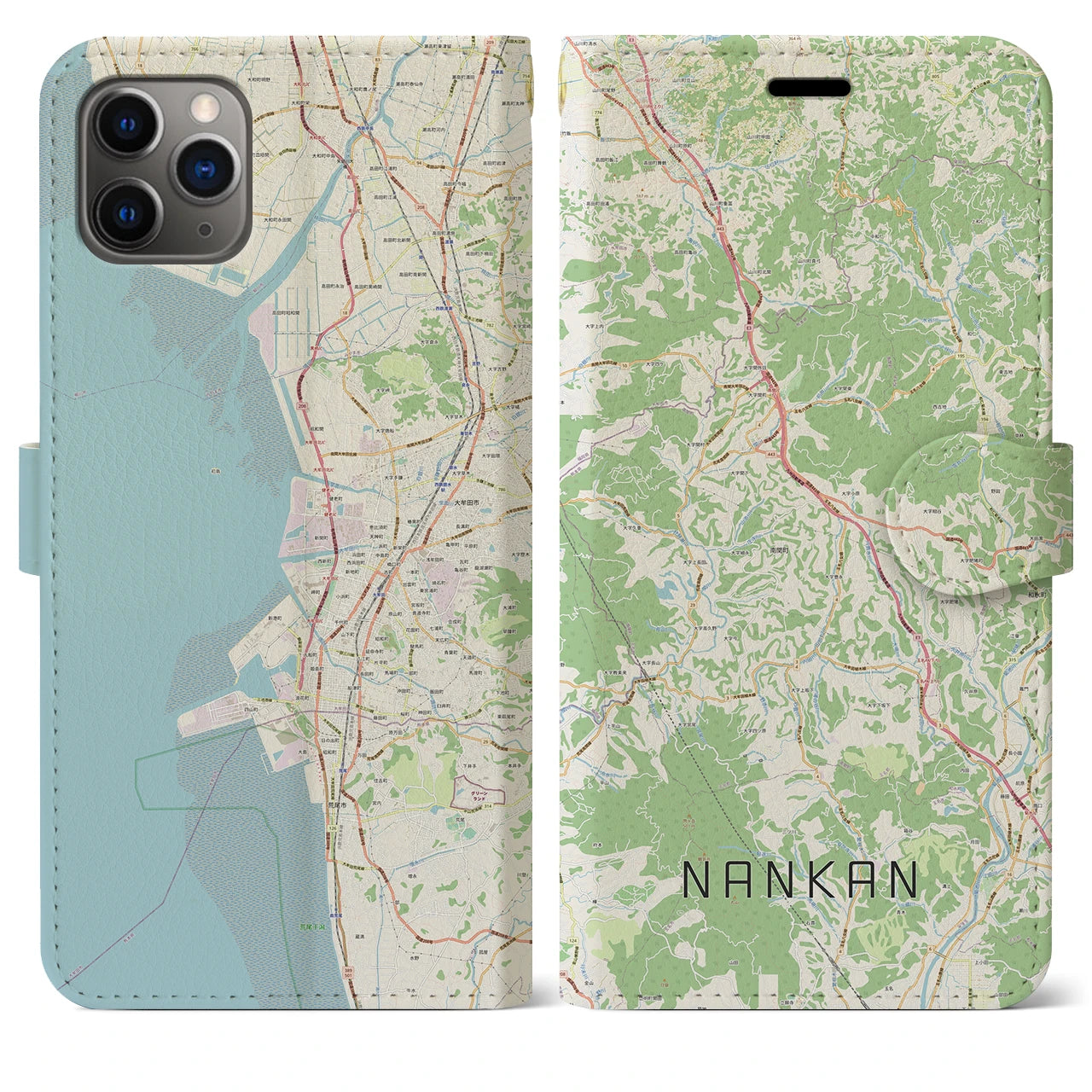 【南関】地図柄iPhoneケース（手帳両面タイプ・ナチュラル）iPhone 11 Pro Max 用
