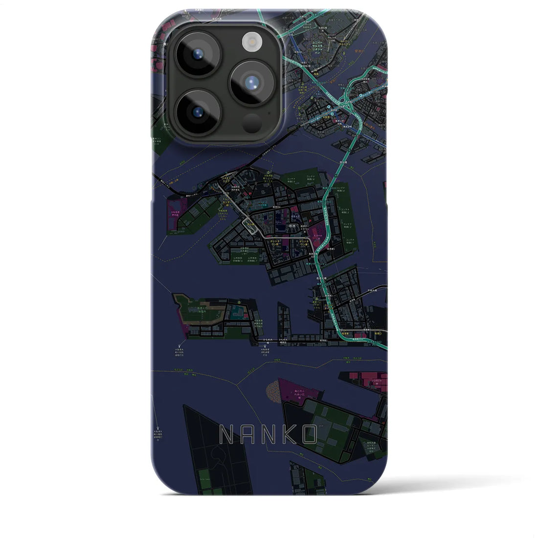 【南港】地図柄iPhoneケース（バックカバータイプ・ブラック）iPhone 15 Pro Max 用