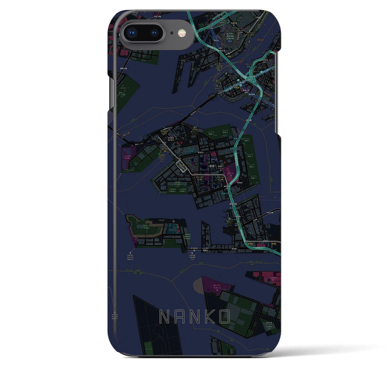 【南港】地図柄iPhoneケース（バックカバータイプ・ブラック）iPhone 8Plus /7Plus / 6sPlus / 6Plus 用