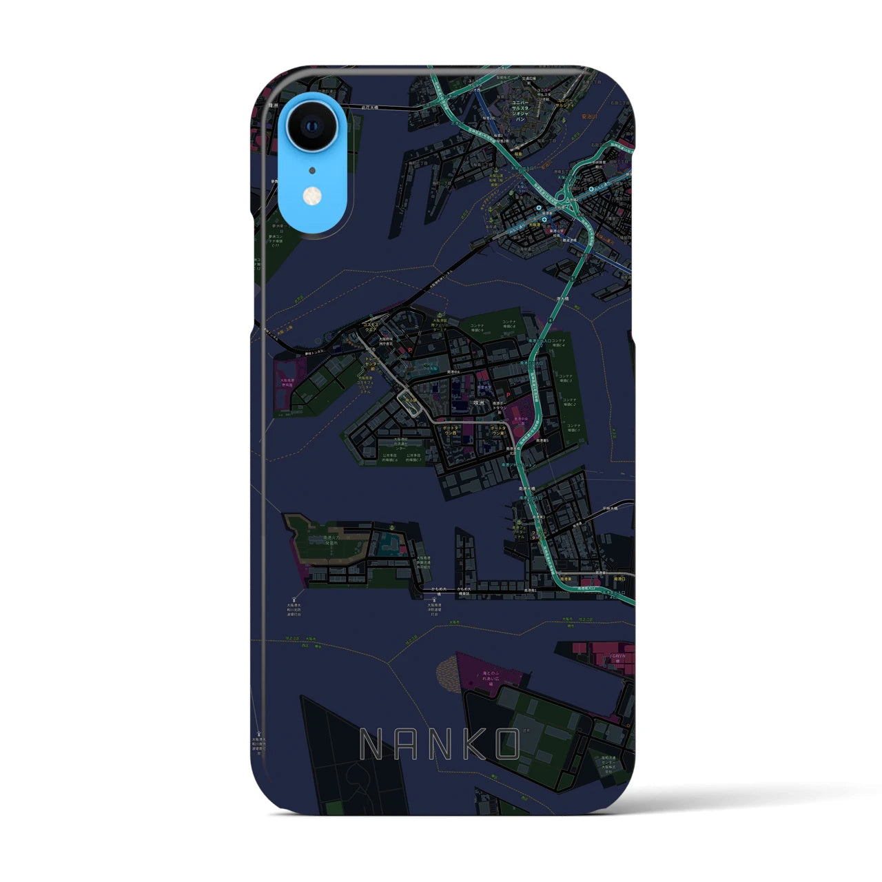 【南港】地図柄iPhoneケース（バックカバータイプ・ブラック）iPhone XR 用