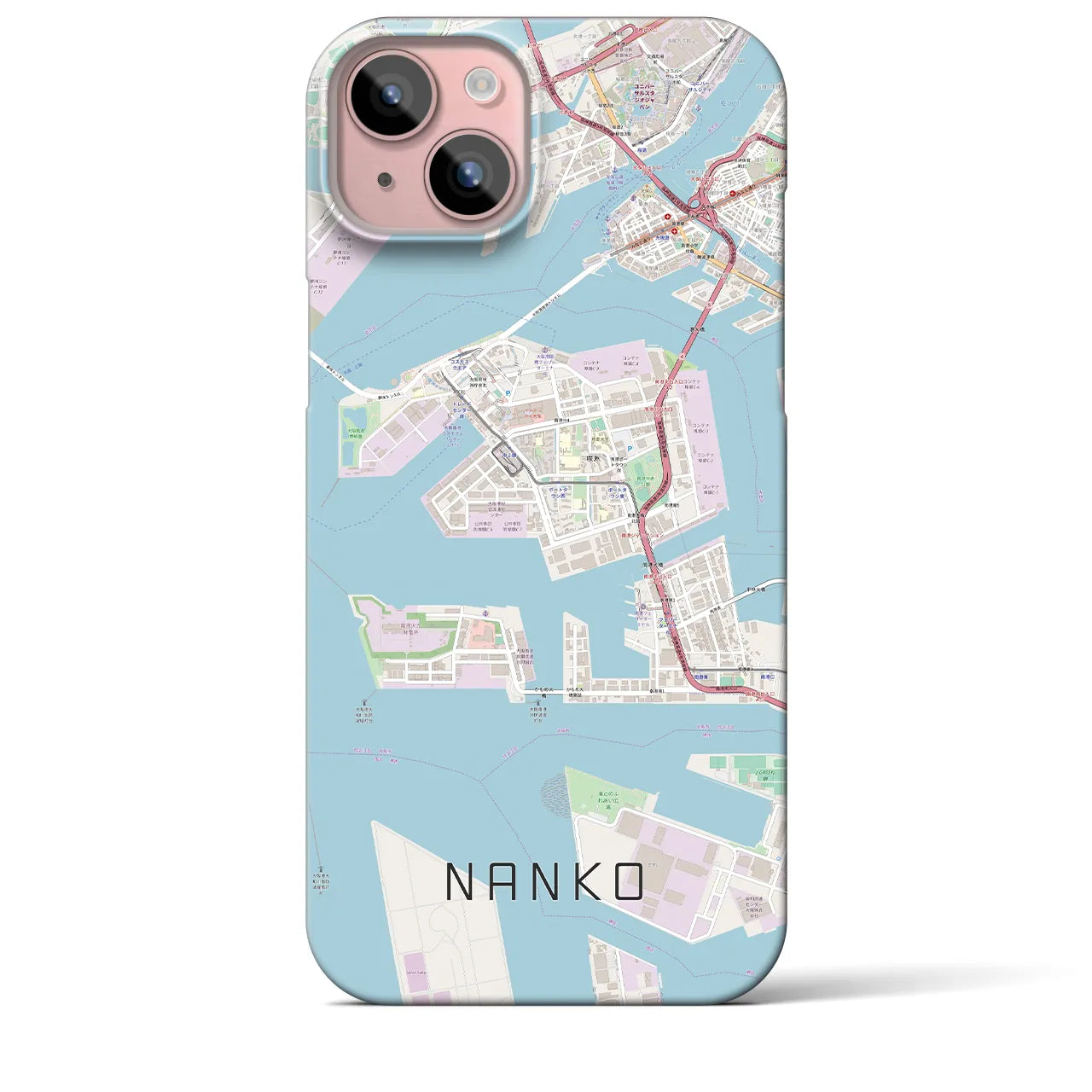 【南港】地図柄iPhoneケース（バックカバータイプ・ナチュラル）iPhone 15 Plus 用