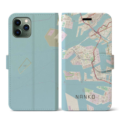 【南港（大阪府）】地図柄iPhoneケース（手帳タイプ）ナチュラル・iPhone 11 Pro 用