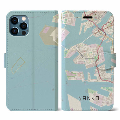 【南港（大阪府）】地図柄iPhoneケース（手帳タイプ）ナチュラル・iPhone 12 / 12 Pro 用