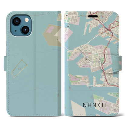 【南港（大阪府）】地図柄iPhoneケース（手帳タイプ）ナチュラル・iPhone 13 用
