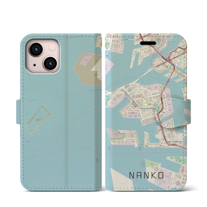 【南港（大阪府）】地図柄iPhoneケース（手帳タイプ）ナチュラル・iPhone 13 mini 用