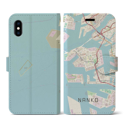 【南港（大阪府）】地図柄iPhoneケース（手帳タイプ）ナチュラル・iPhone XS / X 用