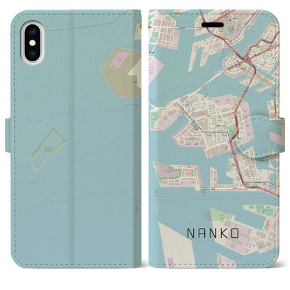 【南港（大阪府）】地図柄iPhoneケース（手帳タイプ）ナチュラル・iPhone XS Max 用