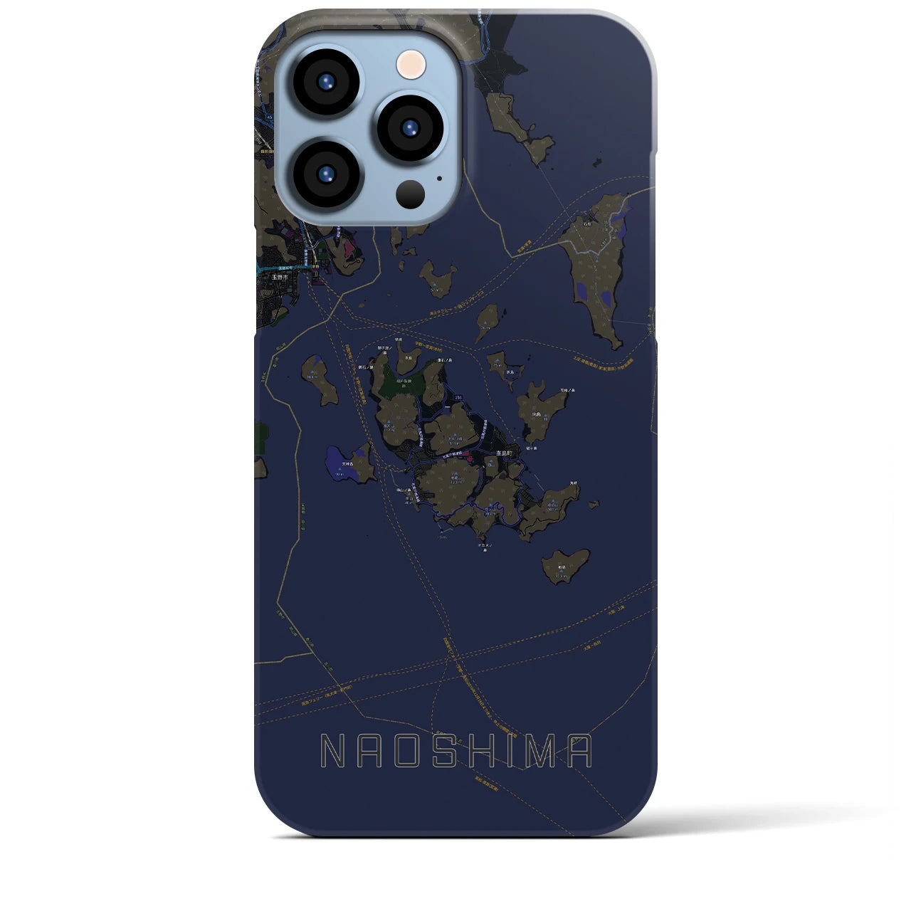 【直島】地図柄iPhoneケース（バックカバータイプ・ブラック）iPhone 13 Pro Max 用