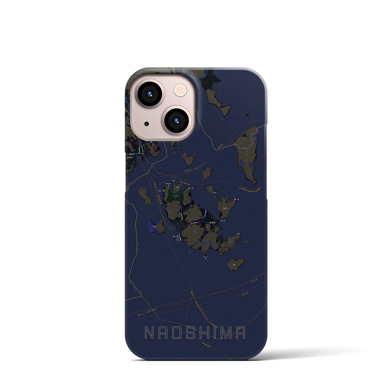 【直島】地図柄iPhoneケース（バックカバータイプ・ブラック）iPhone 13 mini 用