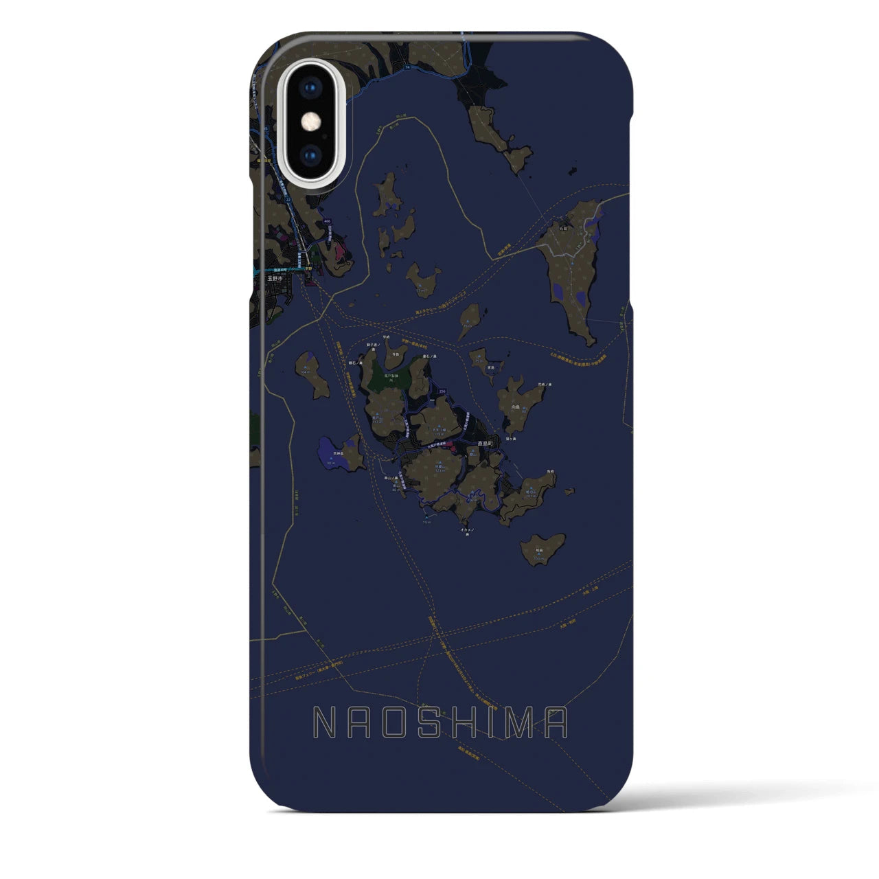 【直島】地図柄iPhoneケース（バックカバータイプ・ブラック）iPhone XS Max 用