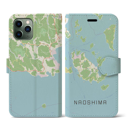 【直島（香川県）】地図柄iPhoneケース（手帳タイプ）ナチュラル・iPhone 11 Pro 用