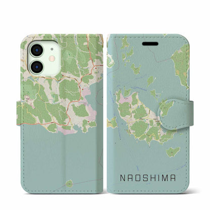 【直島（香川県）】地図柄iPhoneケース（手帳タイプ）ナチュラル・iPhone 12 mini 用