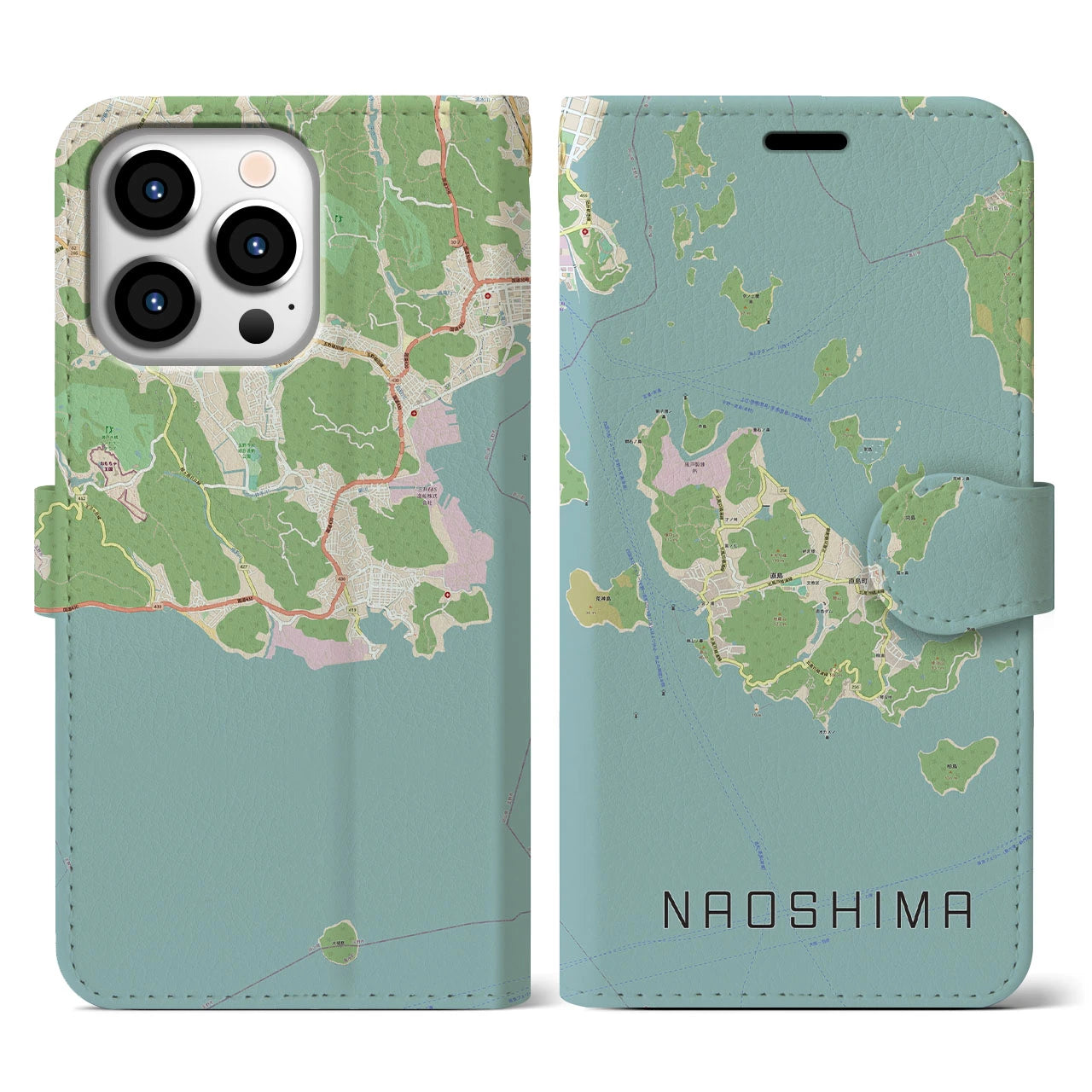 【直島】地図柄iPhoneケース（手帳両面タイプ・ナチュラル）iPhone 13 Pro 用