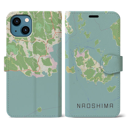 【直島（香川県）】地図柄iPhoneケース（手帳タイプ）ナチュラル・iPhone 13 用