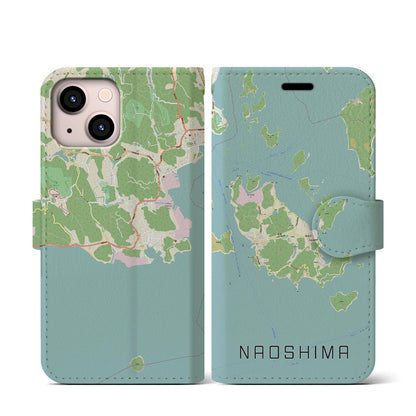 【直島（香川県）】地図柄iPhoneケース（手帳タイプ）ナチュラル・iPhone 13 mini 用