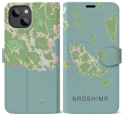 【直島（香川県）】地図柄iPhoneケース（手帳タイプ）ナチュラル・iPhone 14 Plus 用